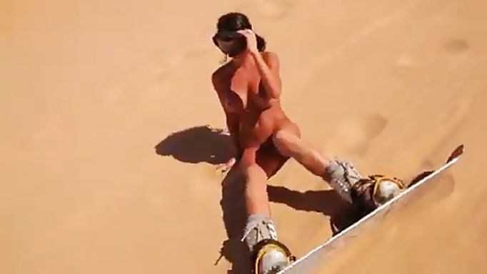 Skating With Naked Body In Desert Is Great Fun