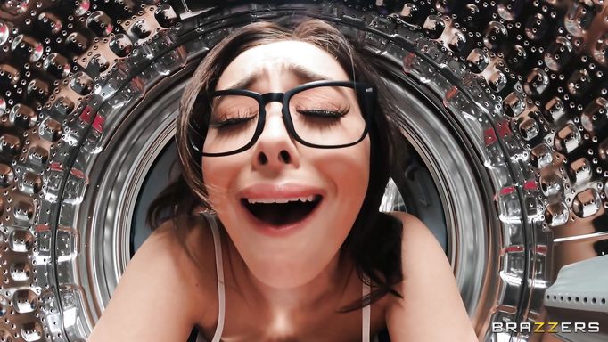 Busty Brunette Babe Gets Stuck In A Washing Machine