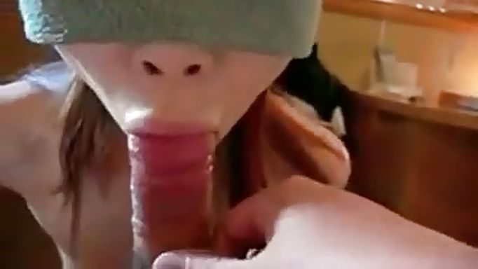 Cute Japanese Blindfolded Babe Leans In To Suck On My Cock