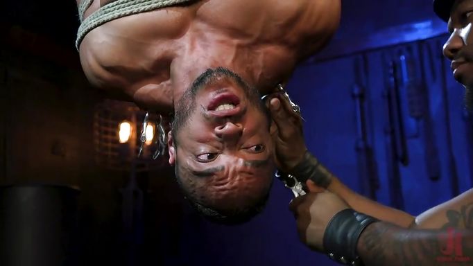 Dillon Diaz Sucks His Master's Big Black Dick While Being Suspended Upside Down