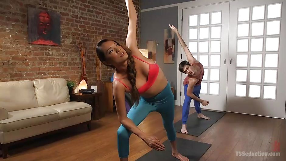 Hot shemale does erotic yoga