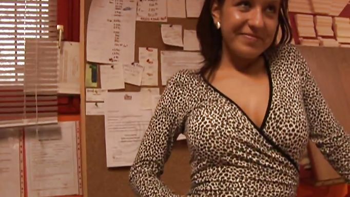 Sexy Brunette Bitch Showing Her Skills In A Shop